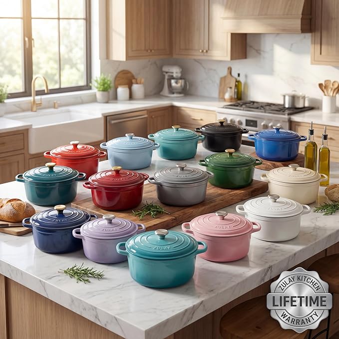 Zulay Kitchen 6 Quart Enameled Cast Iron Dutch Oven Pot with Lid – Premium Durability & Oven Safe up to 500°F – Heavy Duty Cookware Perfect for Bread Baking, Stews, Braising & Roasting – Green