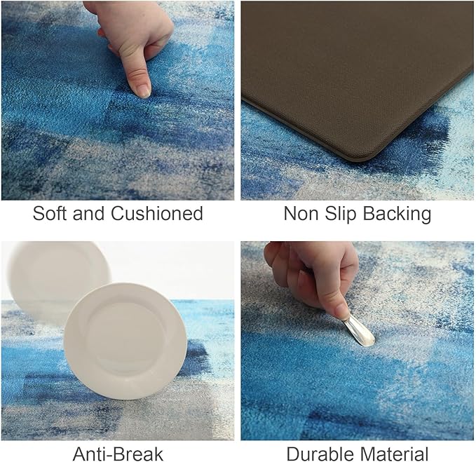 MAYHMYO Anti Fatigue Kitchen Mat - Set of 2 - Teal and Marble Design Comfort Mats - Cushioned, Non Slip Floor Mat,17.3 x 29 x 0.4 inch + 17.3 x 59 x 0.4 inch