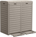 DWVO 76 Gallon Outdoor Resin Trash Can with Dual Lid and Drip Trays, 248 Quart Hideaway Garbage Bin for Porch, Backyard, Deck, Patio, Poolside, Easy Maintenance, 30.7''L x 16.3''W x 33.9''H (Taupe)