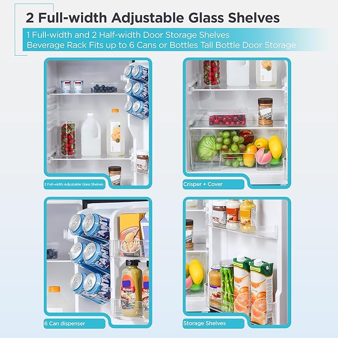 BLACK+DECKER 7.7 Cu. Ft. Top Mount Refrigerator with Freezer, 2 Door Fridge with Top Freezer and Mechanical Temperature Control, For Homes and Apartments, BDA77LAB, Black