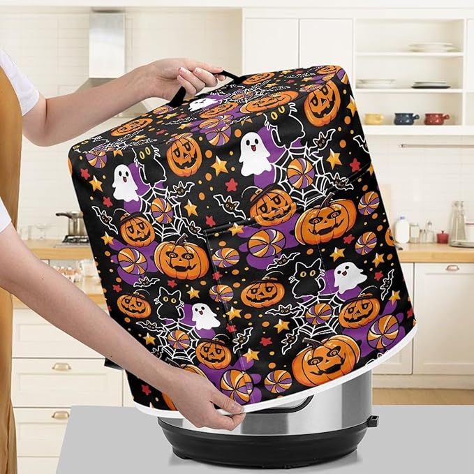 8 Quart Pressure Cooker Dust Cover with Top Handle and Storage Pocket Kitchen Appliance Decoration Halloween Theme Pumpkins Print Air Fryer Rice Cooker Dust Covers