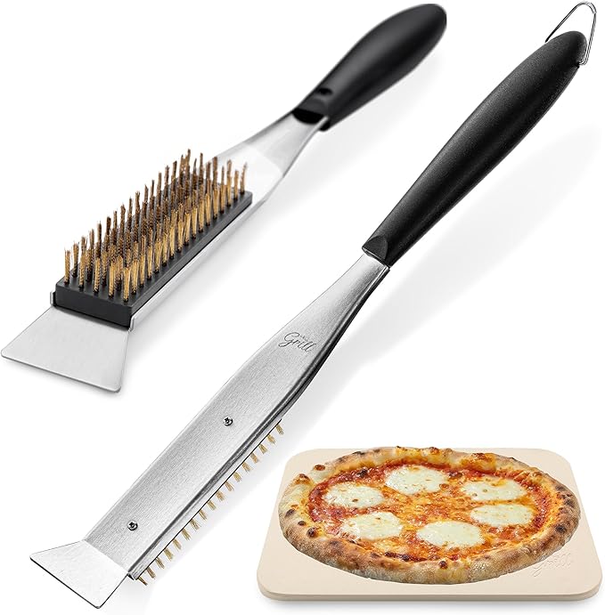 Hans Grill 2-in-1 Pizza Oven Brush & Scraper | Dual-Purpose Pizza Stone Brush Scraper with Stainless Steel Head | Outdoor Oven Cleaning Accessories, Stone Cleaner, Essential Cooking Tools.