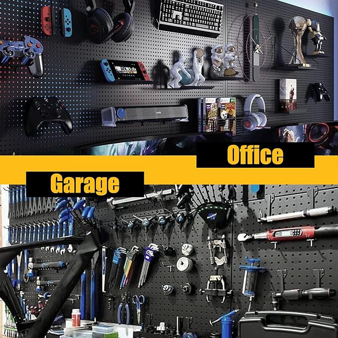 Peg Board, 6 Pack Metal Pegboard Panels Black Pegboards Wall Organizer with 50 Hooks, Heavy Duty Peg Board for Walls Home, Garage Tool Storage, Office Organization, Craft Room, Kitchen