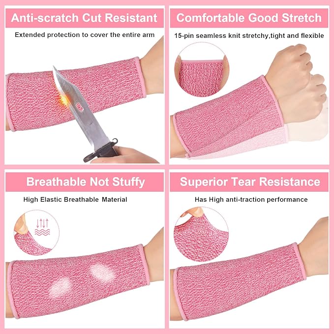 Sintege 3 Pairs Arm Protectors for Thin Skin and Bruising Cut Resistant Forearm Sleeve Level 5 Arm Burn Protection Sleeve (White, Purple, Pink,12.6 Inch)