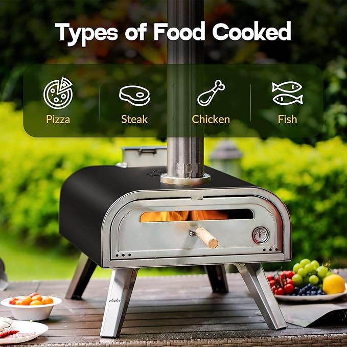 BIG HORN OUTDOORS 16 Inch Wood Pellet Burning Pizza Oven Pellet Pizza Stove, Portable Stainless Steel Pizza Oven with Pizza Stone for Outdoor Backyard Pizza Maker Garden Kitchen