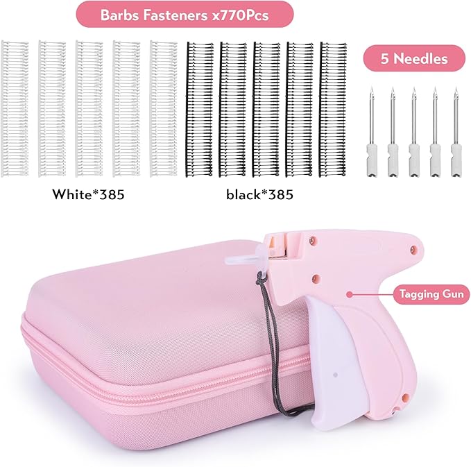 Clothing Label Gun with Box,Standard Retail Price Tag Labeling Gun Kit,Having 6 Needles, 2000 Micro Fasteners, Scissors and Soft Cover,Suitable for Store,Warehouse,Consignment,Yard Sale,etc.(Pink)