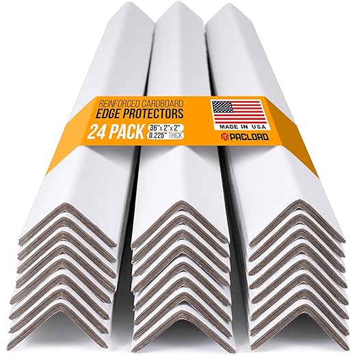 36" x 2" x 2" Reinforced Cardboard Edge Protectors, White (Pack of 24) – 0.225" Thick Extra Heavy-Duty Cardboard Corner Protectors – American Quality V-Board Pallet Edge Protectors