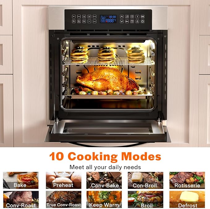 Empava 24" 10 Cooking Functions W/ Rotisserie Electric LED Digital Display Touch Control Built-in Convection Single Wall Oven EMPV-24WOC02