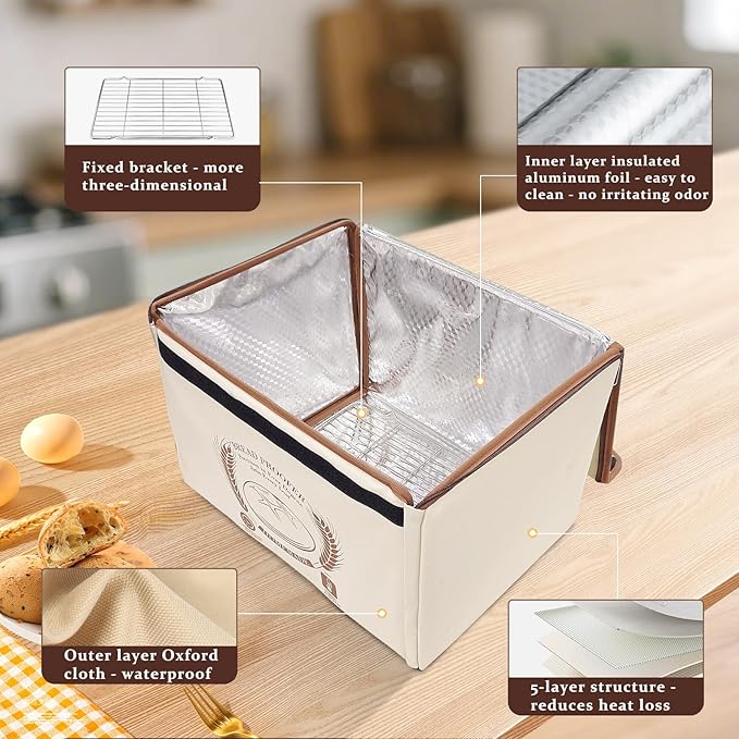 AICNLY Foldable Bread Proofing Box –Sourdough Starter Warmer Box with 77-122℉ Temp Control & 48H Timer, Insulated Fermentation Chamber for Sourdough, Yogurt, Pizza & Kombucha