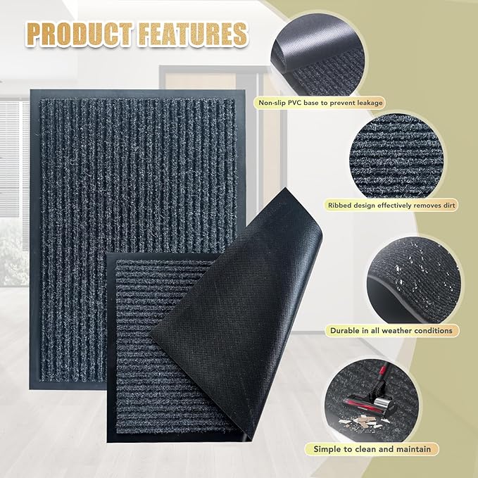Front Door Mat,3'x10'Indoor Outdoor Door Mat,Heavy Duty Durable Welcome,Commercial Floor Mats Inside Outside Entrance, Waterproof All-Season, All-Weather Non Slip Backing Doormat for Entryway,Black