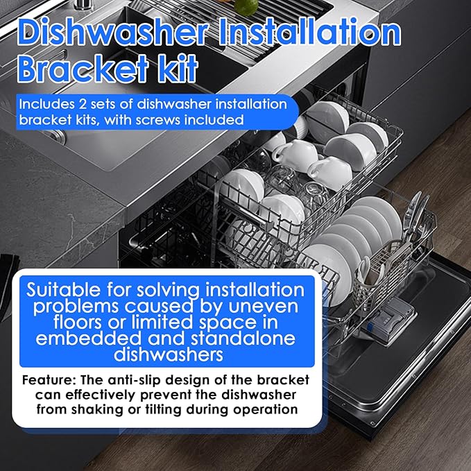 2 Pcs DD98-01051C Dishwasher Mounting Bracket Kit Compatible with Samsung DW80R9950US/AA Models, for Granite Countertops, Essential Installation Hardware and Dishwasher Parts