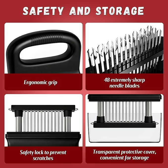 Meat Tenderizer Attachment for KitchenAid Stand Mixer, 2-in-1 Kit with 48 Blades & Handheld Tool, Professional Meat Cuber & Mallet for Steak, Beef, Chicken, Easy to Use & Clean, Dishwasher Safe