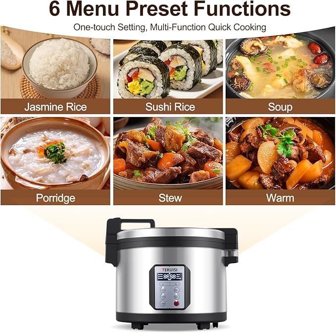 Commercial Rice Cooker, 15L/15.85QT Large Capacity Rice Cooker & Warmer 84 CUPS Cooked Rice, 1550W Fast Rice Cooker with 6 Preset Functions, LED Display, Non-stick Inner Pot for 25-35 People Use