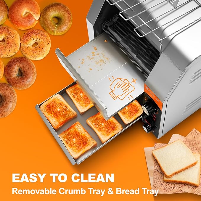 Anatole Commercial Conveyor Toaster 400 Slices/Hour Stainless Steel Electric Toaster Oven Heavy Duty 1700W for Bun Bagel Bread Waffle Coissant Buffet Restaurant Cafe Hotel