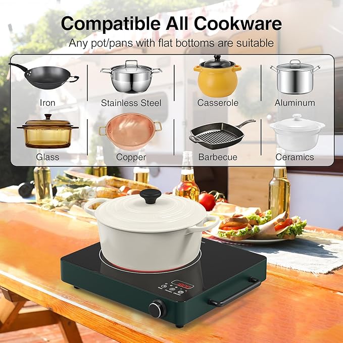 VBGK Electric Cooktop, 1800W Single Burner Induction Cooktop with 9 Power Levels, Timer and Knob Control, 110-120V