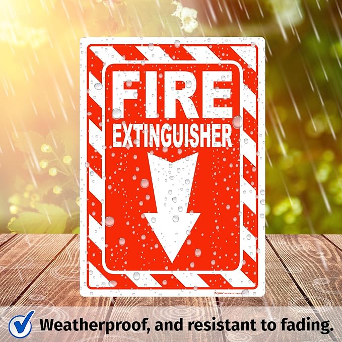 Brimar - 10" x 14" - Fire Extinguisher Sign - 3.5 Mil InfiniStick™ Vinyl Label - Easy Installation - Parking Regulation Compliance