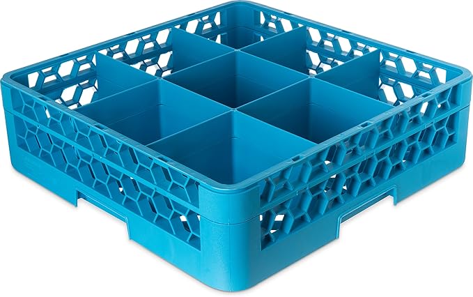 Carlisle FoodService Products RG9-114 Opticlean 9-Compartment Glass Rack with 1-Extender, Blue