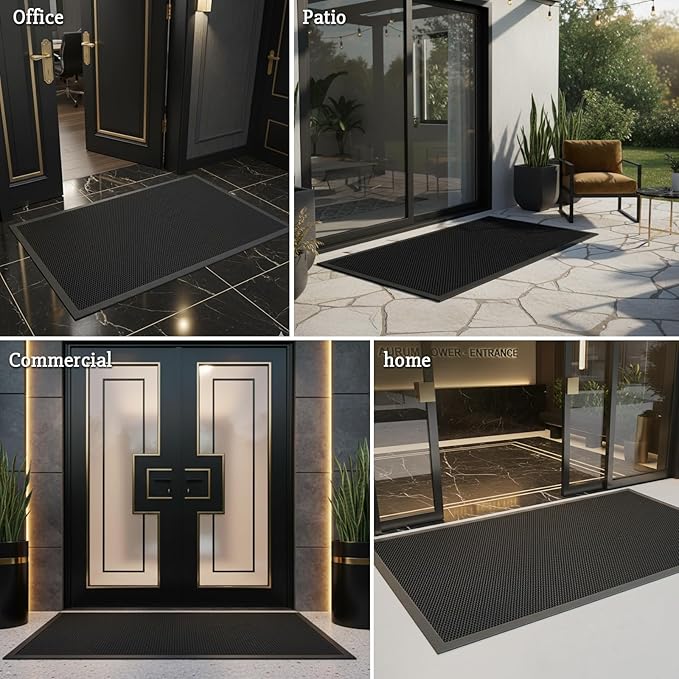 24x36 Inch Heavy Duty Front Door Mat with Elastic Mesh Surface, Cushioned Comfort, Superior Dirt Trapping, Non Slip Rubber Backing Door Mat Indoor Outdoor Entrance Rug for High Traffic Area(Jet Black)