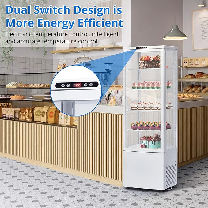Commercial Display Refrigerator, Glass Door Merchandiser Cooler with Adjustable Shelves, LED Lighting, Sliding Rear Door, Temperature Control for Bakery, Cafe, Restaurant, Store