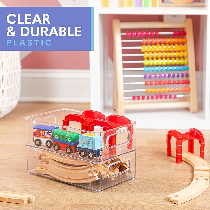 primebox 2 Pack Clear Plastic Organizing Container with Integraged Handles for Home Organization for Kitchen, Pantry, Fridge, Freezer, Cabinet,Bathroom, Playroom, Stackable. 10"x6"x3"