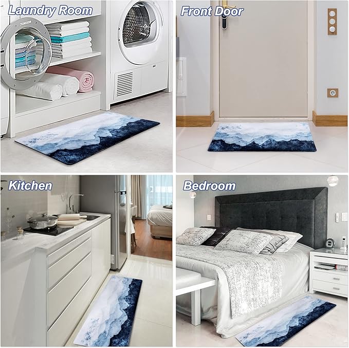 MAYHMYO Anti Fatigue Kitchen Mat - Set of 2 - Blue Mountains Design Comfort Mats - Cushioned, Non Slip Floor Mat