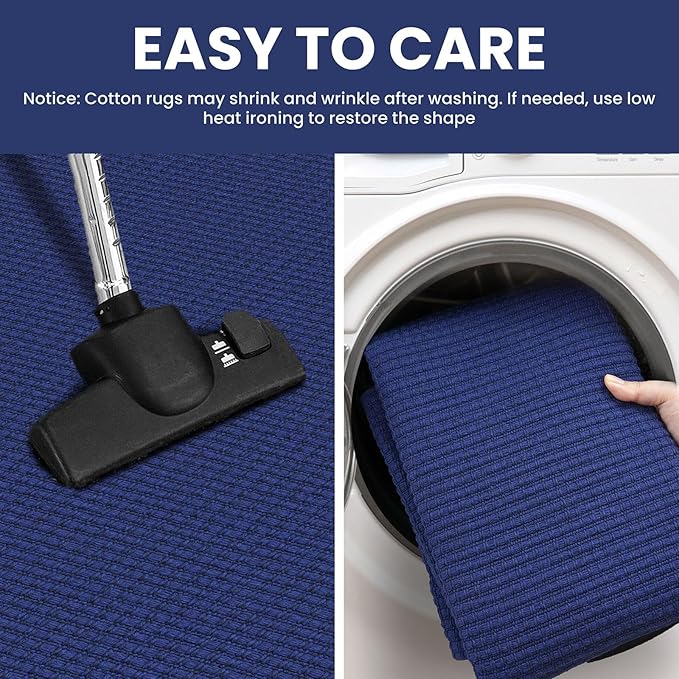 IOHOUZE Washable Exrea Long Hallway Runner Rug 3x14 Non Slip Rubber Backed Kitchen Runner Entryway Runner Indoor, Woven Rugs Floor Carpet for Kitchen Hall Entryway, Royal Blue/Navy