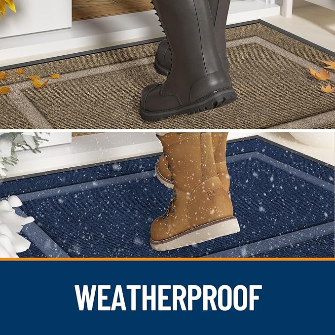 OLANLY Front Door Mat Indoor Outdoor Entrance, Waterproof All-Season, All-Weather Doormat, Sturdy Natural Rubber, Fade Resistant, Low Profile, Easy Clean Patio Porch Entryway Mat, 35x23, Light Borwn