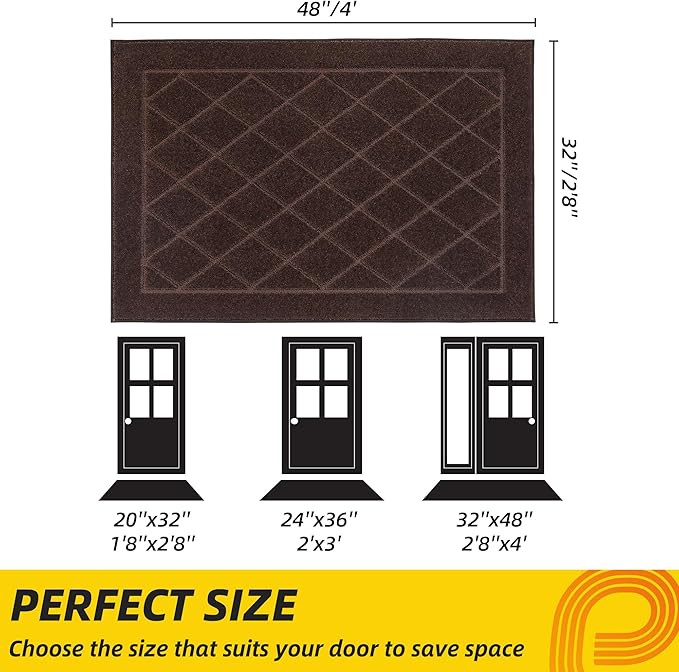 JSEI Dirt Trapper Door Mat 32"x48", Non-Slip Washable Entryway Mats, Dog Door Mat, Stain Resistant and Absorbent Floor Mats, Low Profile Welcome Mat for Front Back Door, Brown
