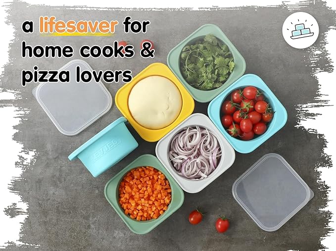1000ml PLUS Individual Pizza Dough Proofing Containers with Airtight Lids – Food Grade Silicone, Freezer/Fridge/Dishwasher Safe – For Margherita, Pepperoni, Neapolitan Pizza – 2 Pack (Green)
