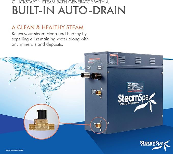 SteamSpa Executive 7.5 KW QuickStart ACU-Steam Bath Generator Package with Built-in Auto Drain in Oil Rubbed Bronze | Steam Generator Kit with Dual Control Panel Steamhead 240V | EXT750OB-A