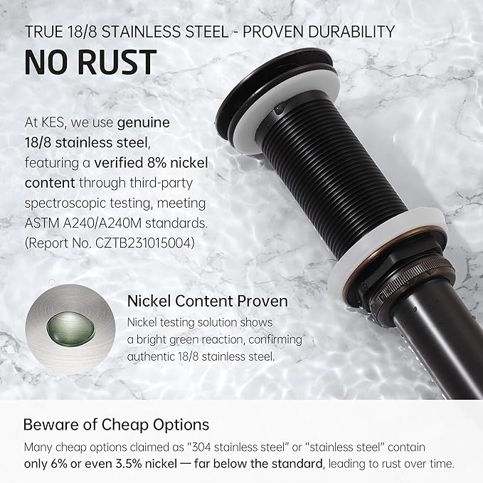KES Oil Rubbed Bronze Bathroom Sink Drain with Extended Thread, All Metal Pop Up Drain Stopper without Overflow for Thicker Vessel Sinks and Countertops, Brass and Stainless Steel, S2022D-ORB