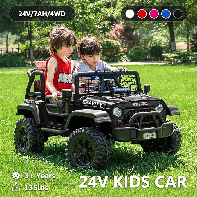 Sopbost 24V 7Ah 2 Seater Ride On Truck Ride On Toy for Big Kids Ride On Car with Remote Control Off-Road Electric Car with Shock Absorber, LED Lights, Bluetooth Music Player, EVA Tires, Black