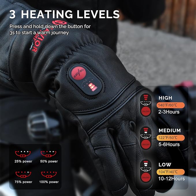 SAVIOR HEAT Heated Gloves for Men Women, Rechargeable Electric Heated Leather Skiing and Snowboarding Gloves