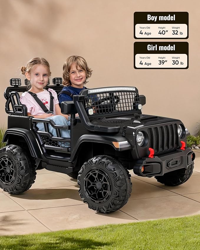 2 Seater Ride on Car Toy, 24V 4WD Electric Car for Kids 4-8 with Remote Control, 4x200W Motors, Capacity 110 lb - Black