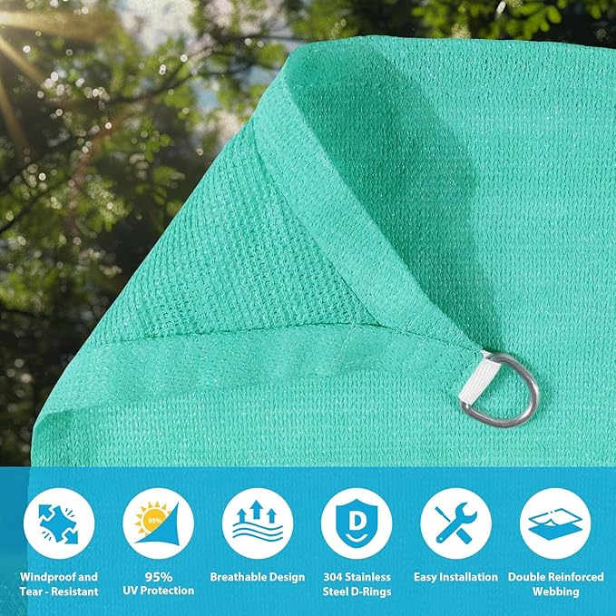Amagenix Sun Shade Sail 10X26 Curved Edge Outdoor Shade Canopy Turquoise Breathable 95% UV Block Shade Cloth for Patio Garden Backyard (We Make Custom Size)
