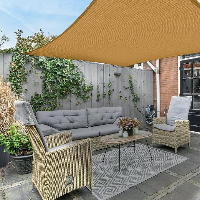 AsterOutdoor Sun Shade Sail Rectangle 10' x 10' UV Block Canopy for Patio Backyard Lawn Garden Outdoor Activities, Sand