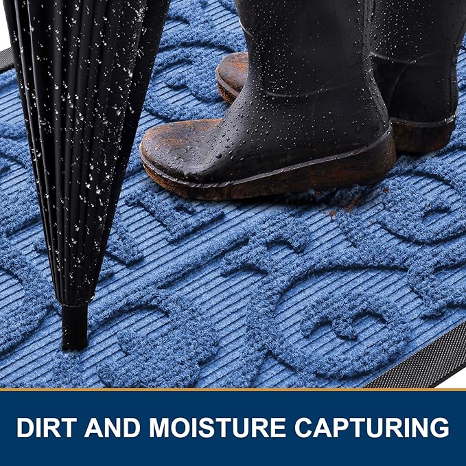 Smiry Welcome Door Mat Outside Entrance, Heavy Duty Trap Dirt and Moisture Easy Clean Low Profile Patio Porch Indoor Outdoor Front Doormat for Entry, 29.5x17 Inch, Blue