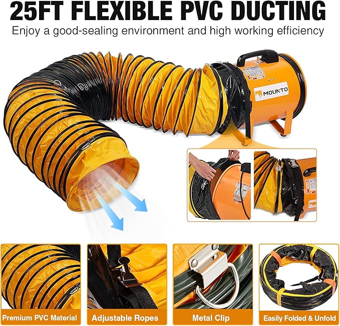 MOUNTO COMBO Heavy Duty Cylinder Fan with 25-foot Vinyl Hose (8inch)