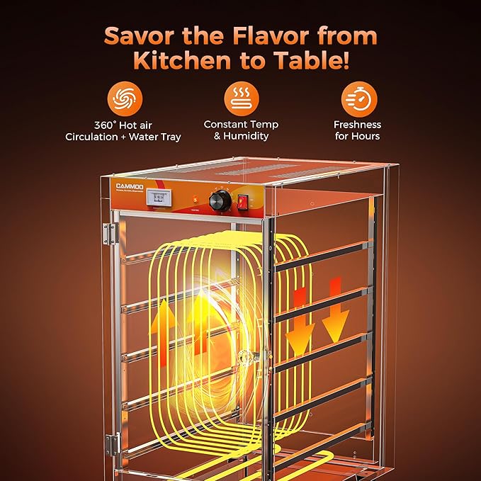 133Qt 5-Tier 900W Commercial Food Warmer w/ 304 Blued Stainless Steel Heating Element, Single-Tempered Glass Door, Adjustable Shelf, Electric Catering Hot Box Countertop Heated Holding Cabinet