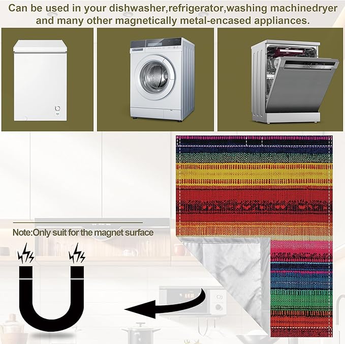 Magnetic Dishwasher Cover,Mexican Reusable Dishwasher Magnetic Cover Ethnic Stripes Rainbow Decorative Door Covers Panel for Home Kitcen 23" x 26"