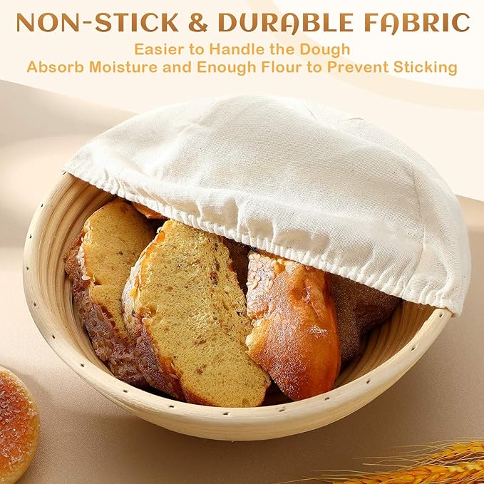 Boao 6 Pieces Bread Banneton Proofing Basket Liner Cloth Cover Natural Rattan Baking Dough Banneton Proofing Sourdough Basket Cloth Liner Bread Baking Supplies (Round,9 Inch)