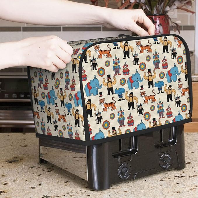 2 Slice Toaster Dust Cover, Circus Elephant Clown Foldable & Portable with Pocket, Dust & Fingerprint Protection Kitchen Cover