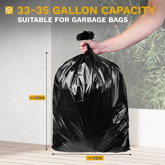 DWVO 38 Gallon Large Outdoor Trash Can, Waterproof Resin Hideaway Garbage Bin with Lid and Drip Tray, Outside Trash Bin for Porch, Backyard, Deck, Patio, Poolside, Easy to Clean, Black
