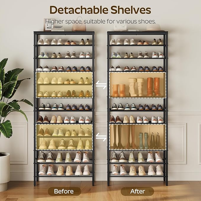 12 Tier Shoe Rack, Large Capacity Shoe Storage Organizer Holds 48 Pairs, Sturdy and Stable, for Entryway, Hallway, Closet, Dorm Room, Black SS12BB