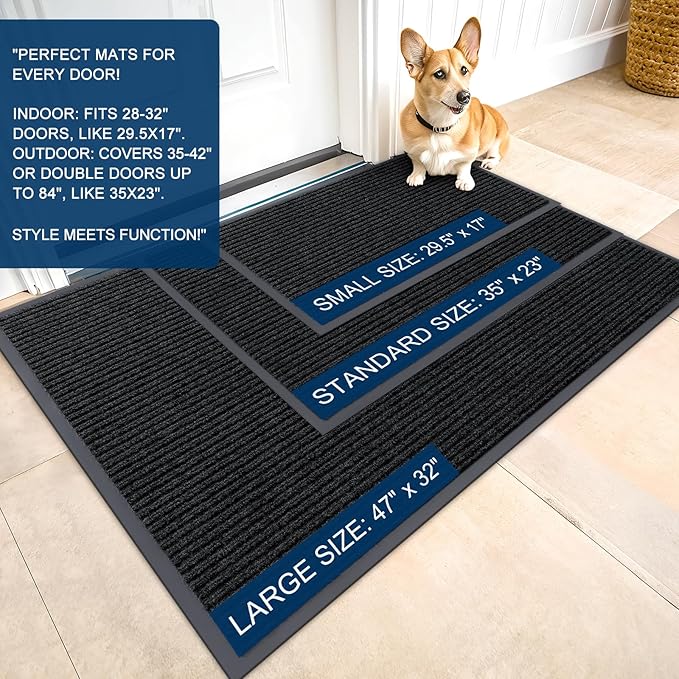 OLANLY Front Door Mat Indoor Outdoor Entrance, Waterproof Heavy Duty Doormat, Fade Resistant, Low Profile, Easy Clean Patio Porch Welcome Floor Mats for Entry, 47x30, Black