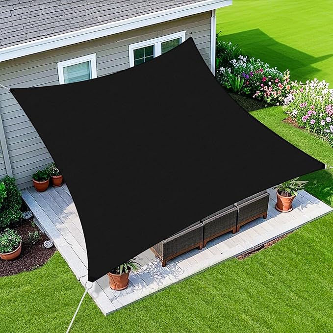 Amagenix Sun Shade Sail 12'X25' Curved Edge Outdoor Shade Canopy Black Breathable 95% UV Block Shade Cloth for Patio Garden Backyard (We Make Custom Size)
