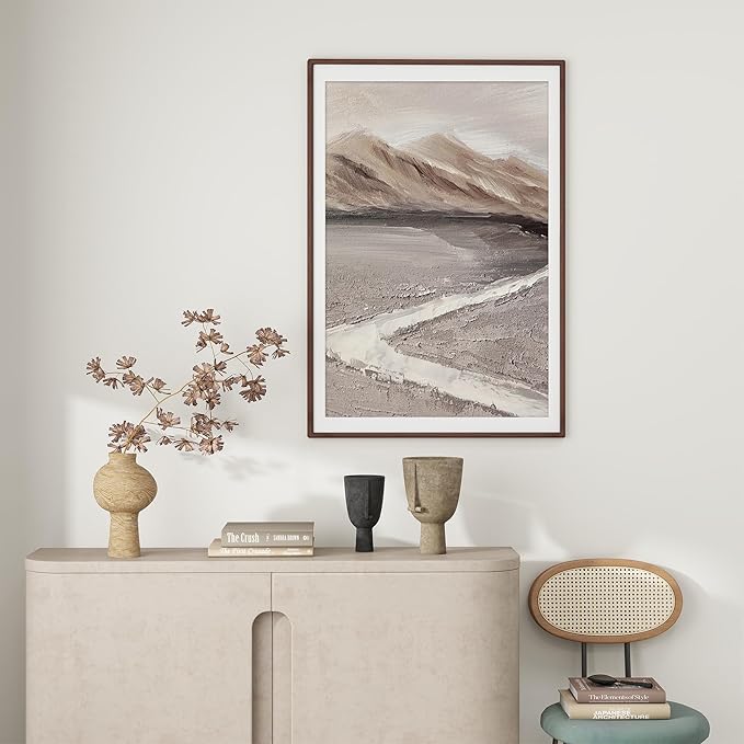 Axeman 27x40 Inch Walnut Frame - Rounded Corner 27 x 40 Poster Frame Matted to 24x36 - Natural Walnut Wood Picture Frame with Tempered Glass for Wall Mount Display