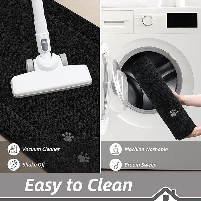 BEQHAUSE Dog Door Mat for Muddy Paws 20"x32" Dirt Trapper Absorbent Doormat Non Slip Entryway Rugs Washable Stain Resistant Welcome Floor Mat Soft Low-Profile for Front Back Door, Black