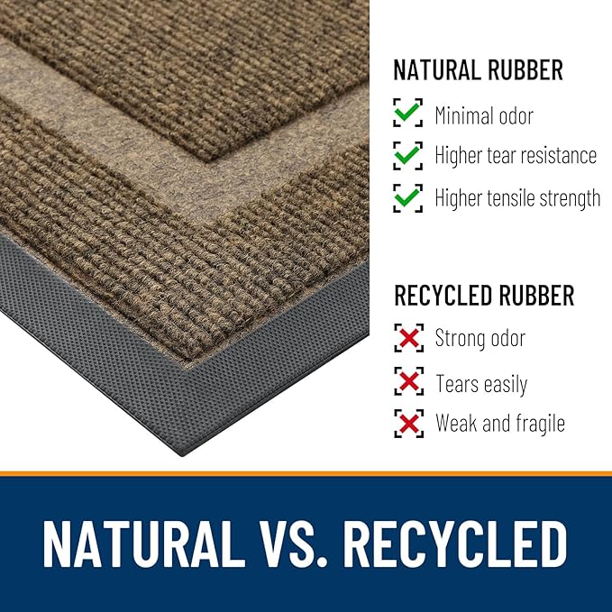 OLANLY Front Door Mat Indoor Outdoor Entrance, Waterproof All-Season, All-Weather Doormat, Sturdy Natural Rubber, Fade Resistant, Low Profile, Easy Clean Patio Porch Entryway Mat, 47x30, Brown