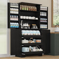 72" Kitchen Pantry Cabinet Storage, Farmhouse Pantry Cabinet with 8 Hanging Rack Shelves & 3 Pull-Out Racks, Pantry Storage Cabinet, Freestanding Cupboard for Kitchen, Dining Room, Black